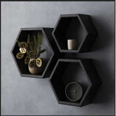 Набір із 3 шестигранних полиць, чорного кольору