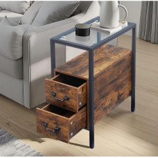 Сучасний столик VECELO з 2 шухлядами та скляною стільницею