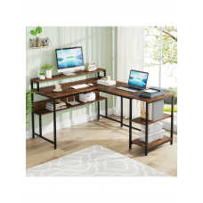 Двосторонній L-подібний стіл полицями та підставкою для монітора