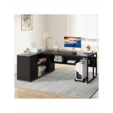 Письмовий стіл L-подібної форми з полицями та тумбою