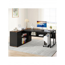 Письмовий стіл L-подібної форми з полицями та тумбою
