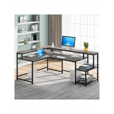 Письмовий стіл двосторонній L-подібний із підставкою для монітора та полицями