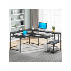 Письмовий стіл двосторонній L-подібний із підставкою для монітора та полицями