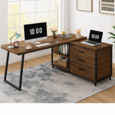 Стіл L-подібний із 3 висувними ящиками та полицями