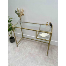 Журнальний столик скляний металевий, золотий